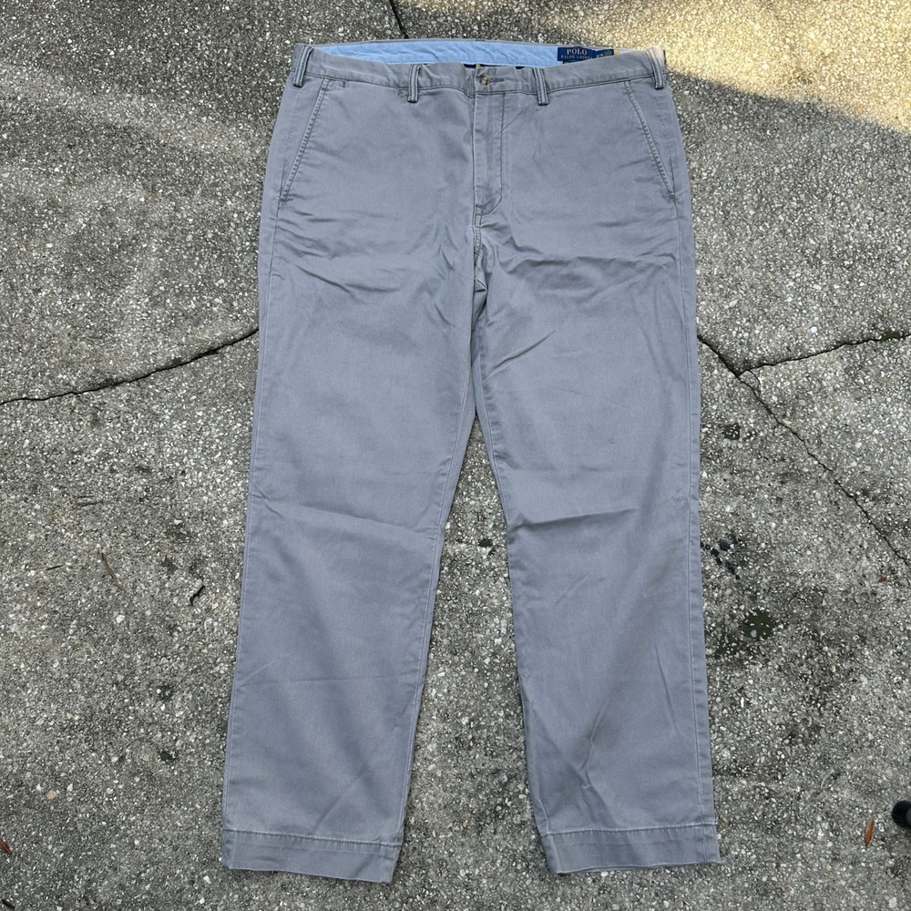 Polo Ralph Lauren Mens Grey Stretch Straight Fit Chino Pants 38x30 Cotton Twill